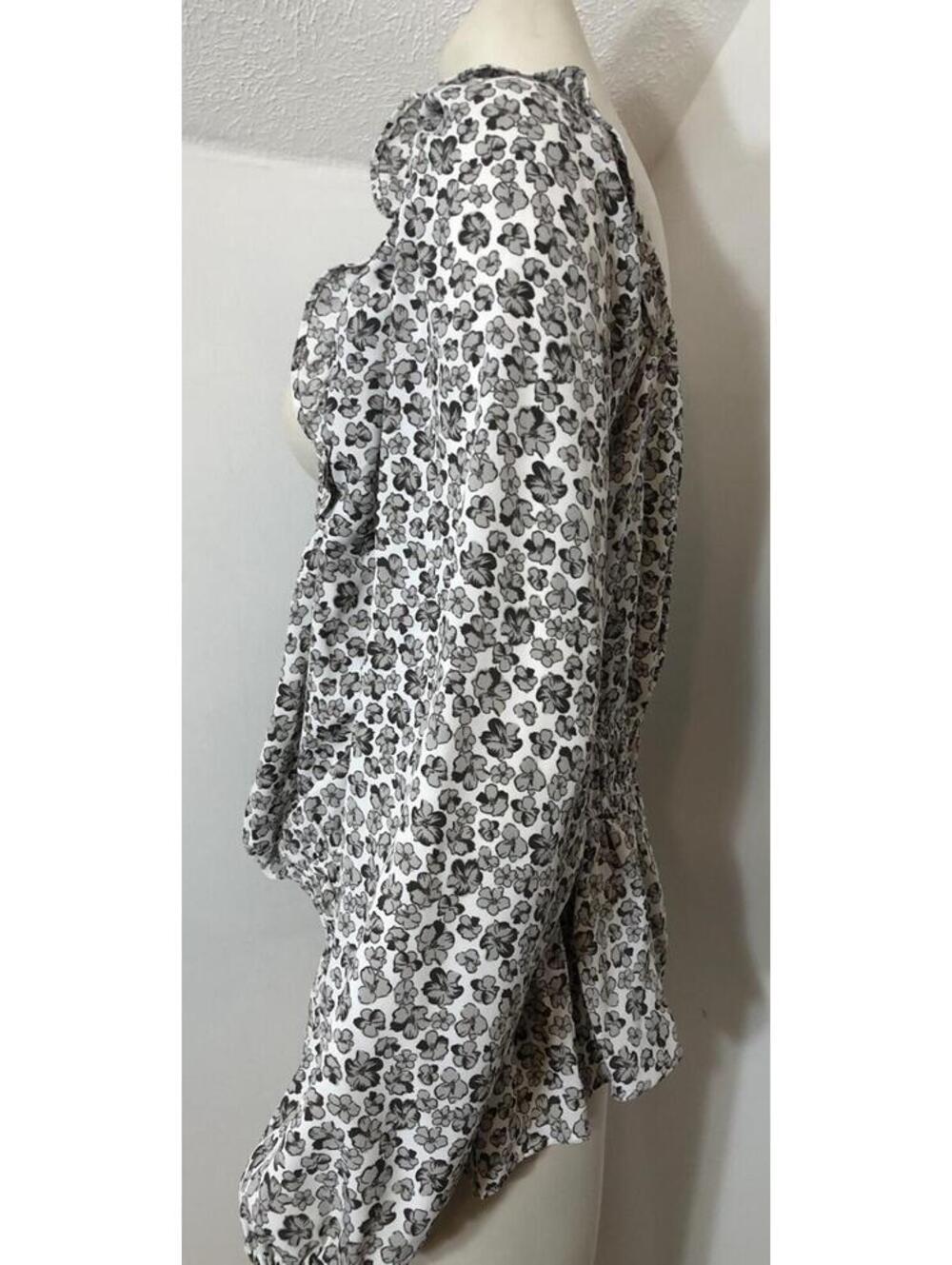 Nine West New Womens XXL Square Neck Peplum Blouse Popover Grey White Floral - Picture 5 of 7